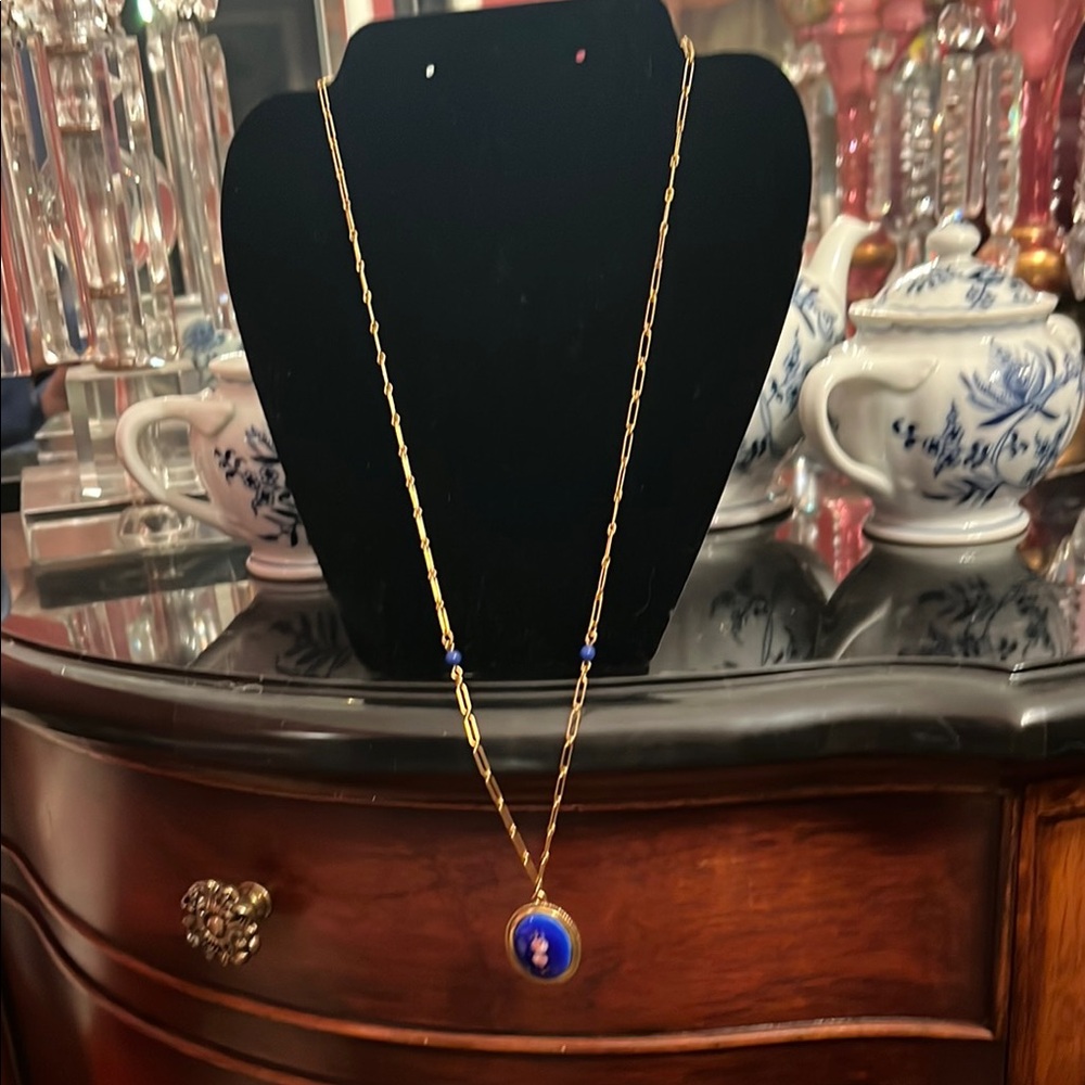 Gold and Blue Eye Pendant Necklace